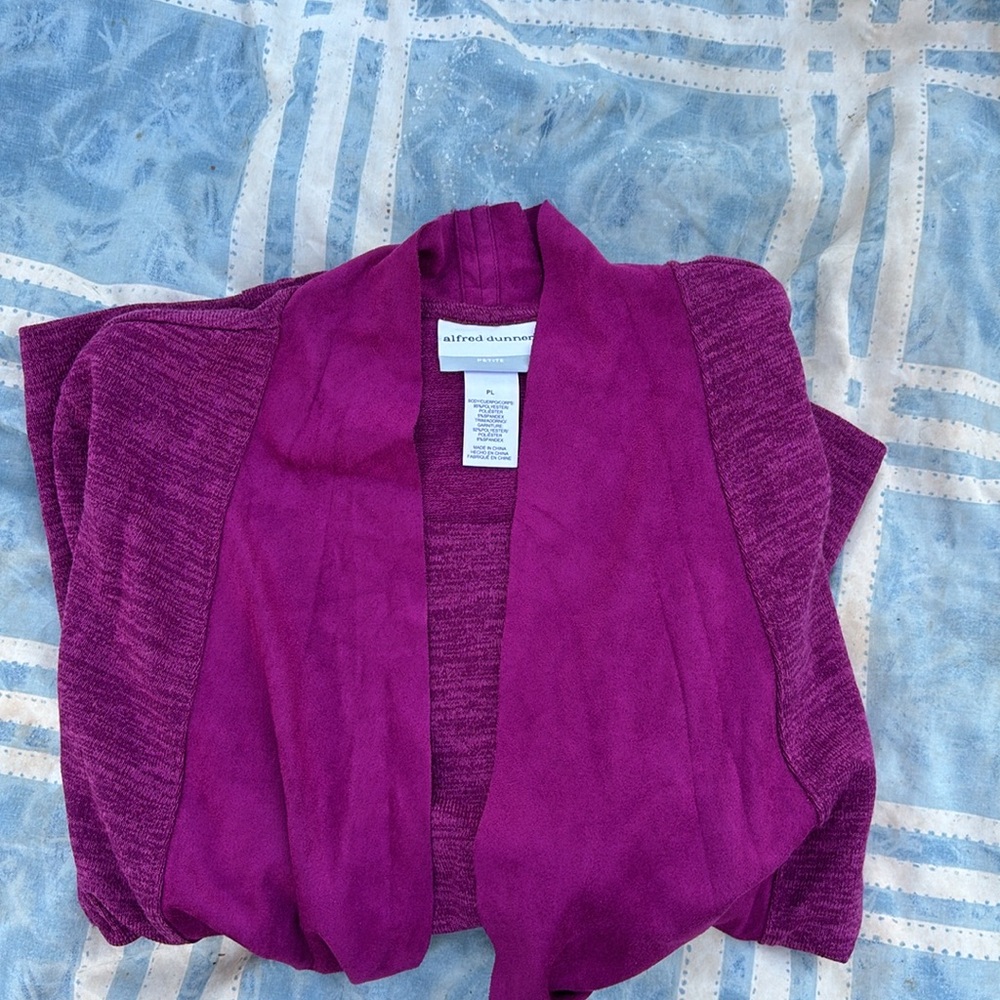 Alfred Dunner Petite Stretch Knit Purple Shirt Jacket Combo Cascading Front PL